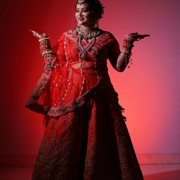 A traditional bridal photoshoot in red.